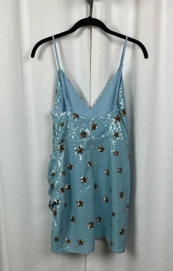 Revolve Superdown Blue Star Print Sequin Dina Mini Dress Sz.S - Image 9