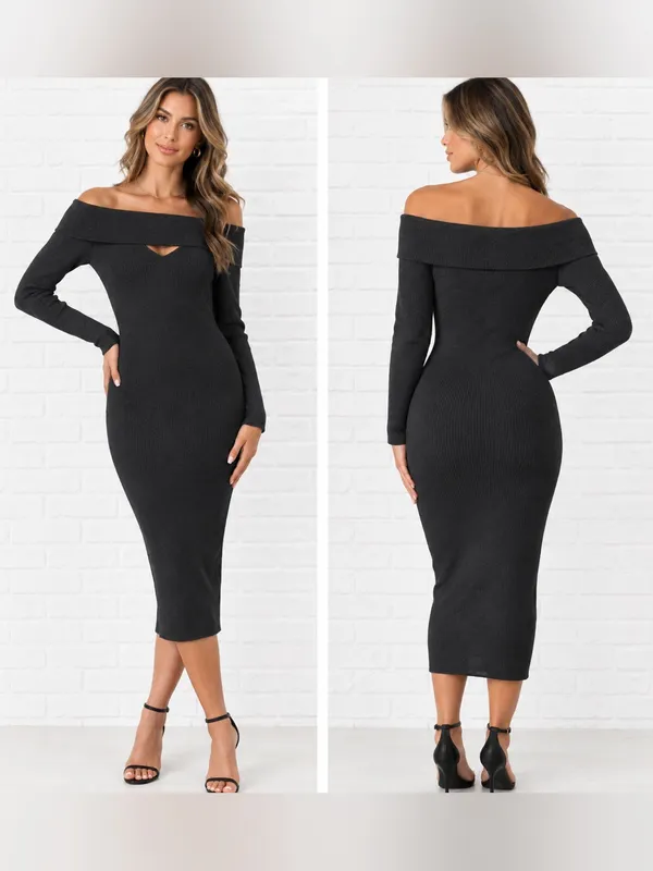 NWT ASTR THE LABEL Cut Out Off The Shoulder Midi Sweater Dress gray size medium - Image 2