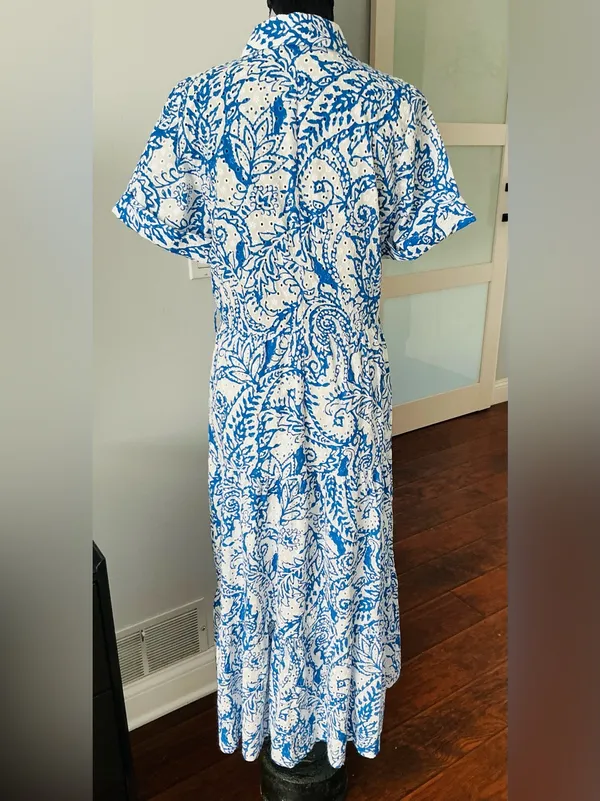 Zara Blue and White Paisley Button-Up Midi Dress 💙 - Image 3