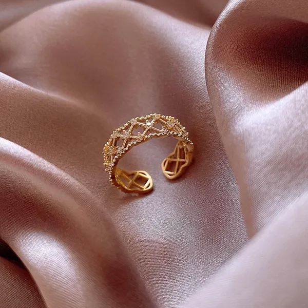 18K Gold Plated Adjustable Hollow Mesh Shape Open Ring for Women, Statement Ring - Image 2