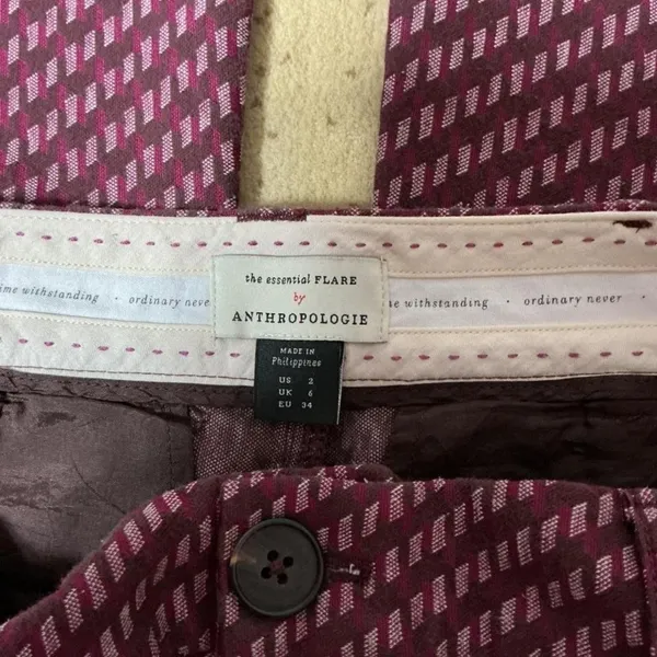 Anthropologie The Essential Flare Pants Plum‎ Geometric Stripe 2 Preppy Womens - Image 4