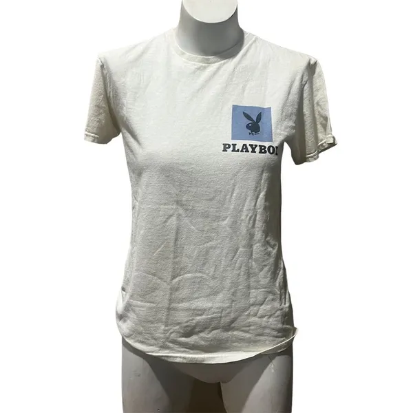 Playboy Women's White T-Shirt XS Multi-Color Bunny Print Logo - Image 2