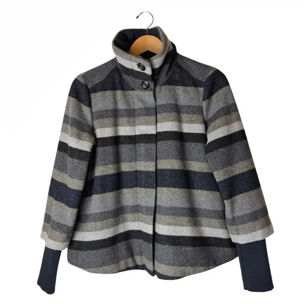 Prana‎ Lily Wool Blend Jacket Women Small Grey Striped Gorpcore Full Zip Coat - Image 3