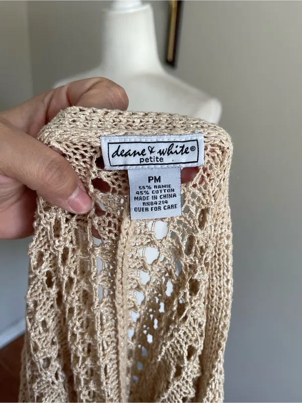 Women's Crochet Tie-Front Shrug in Beige - Image 5