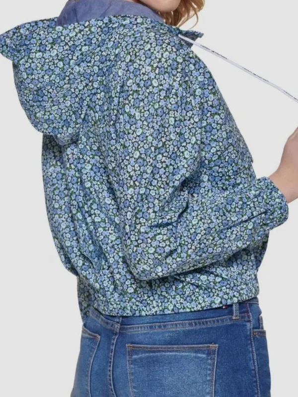 NEW Tommy Hilfiger Blue Floral Cotton Hoodie Pullover Jacket Medium - Image 2