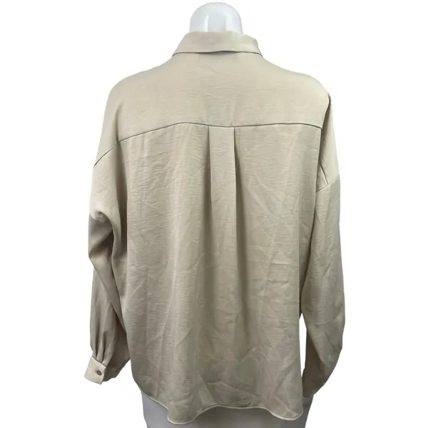 Zara Women's Cream White Long Sleeve Collared Pleated Button Down Shirt Top Sz M - Image 3