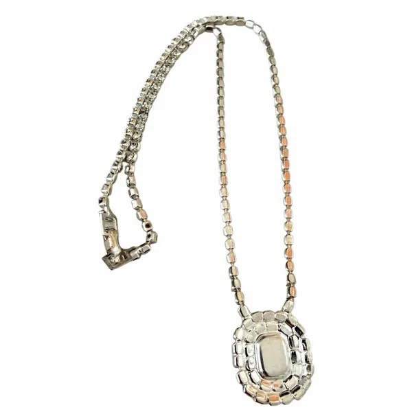 Vintage Fuchsia Pink Clear Rhinestone Halo Pendant Necklace - Image 5