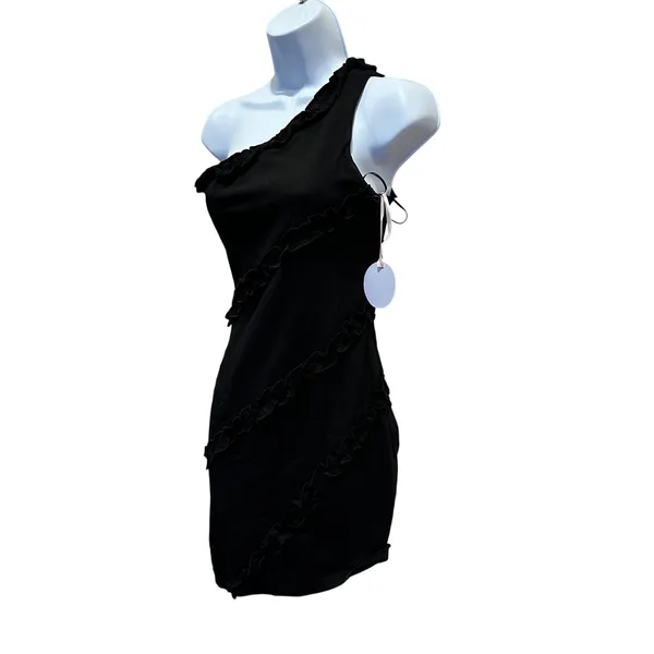 Revolve Black Mini Dress SMALL One Shoulder Bodycon Cotton More to Come $72 NEW - Image 7