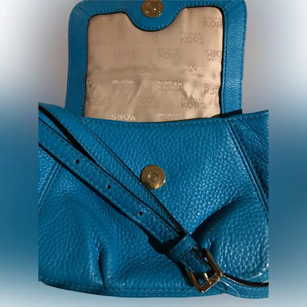 Michael Kors Statement Blue Leather Crossbody Bag EUC! - Image 11