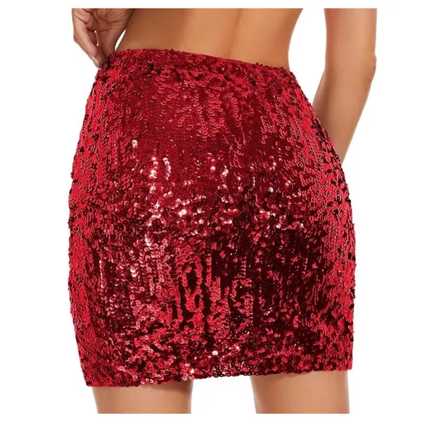 NWOT Red Sequin‎ Bodycon Mini Skirt Elastic Waist Stretch - Medium - Image 2