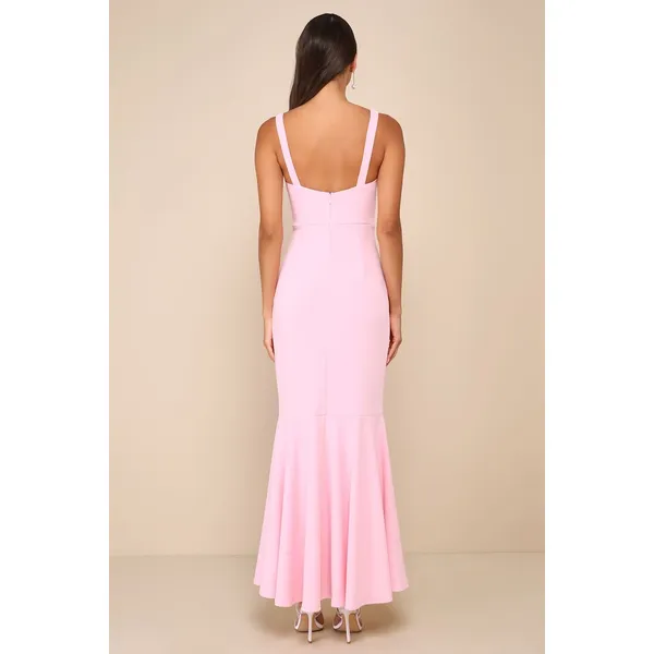 NWT Lulus Romantic Destiny Light Pink Square Neck Trumpet Dress Bridesmaid Sz M - Image 3