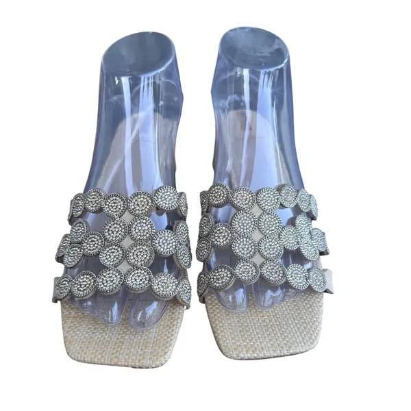 Sam Edelman Womens Crystal Embellished Raffia Block Heel Slide Sandals Beige 7 - Image 2