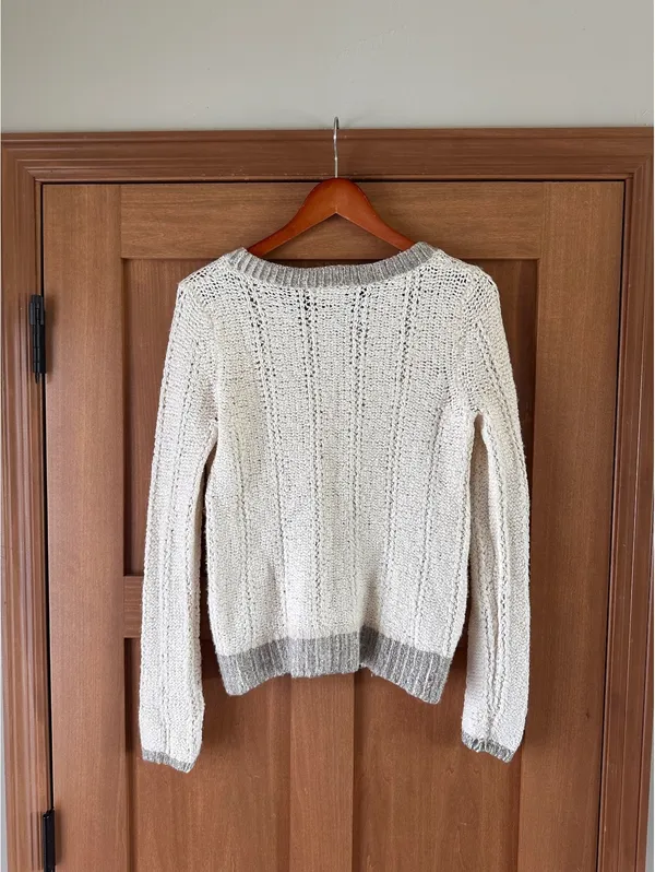 Anthropologie Moth Wool Blend Cream & Silver Knit Sweater Women’s Medium - Image 6