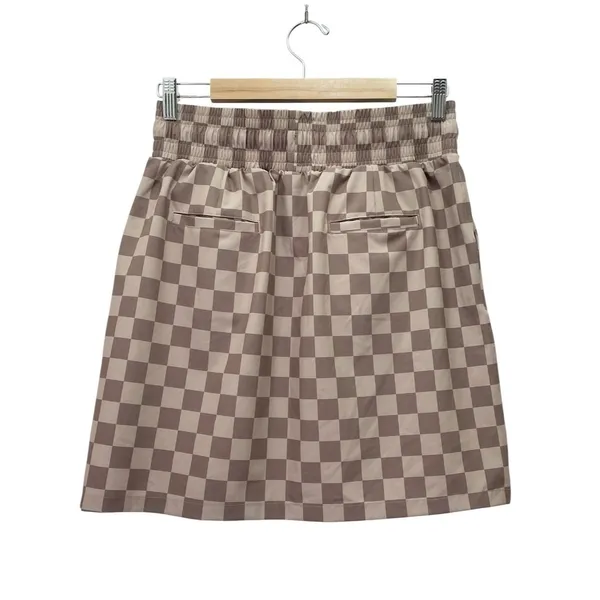 NWT Albion Cher Skirt Medium Brown Checkers Jetsetter Travel Performance Stretch - Image 3