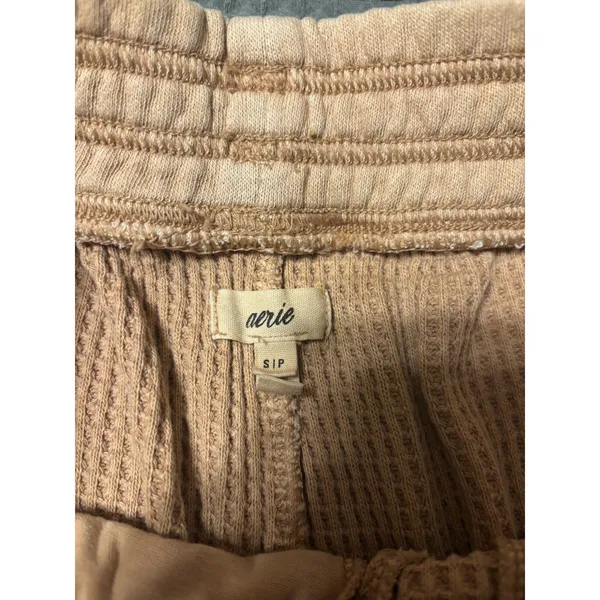 Aerie Waffle Knit Textured Shorts Womens Small Brown Pull On Pockets Sz S - Image 4