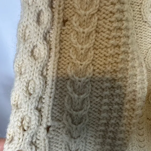 Unbranded Aran Cable Knit Wool Sweater Cream Fisherman Chunky Crewneck - Image 4