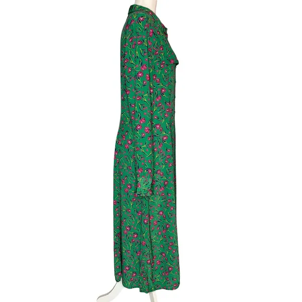 Long Tall Sally Green Button Front Midi Dress US 12 Large Shift Pink Floral - Image 7