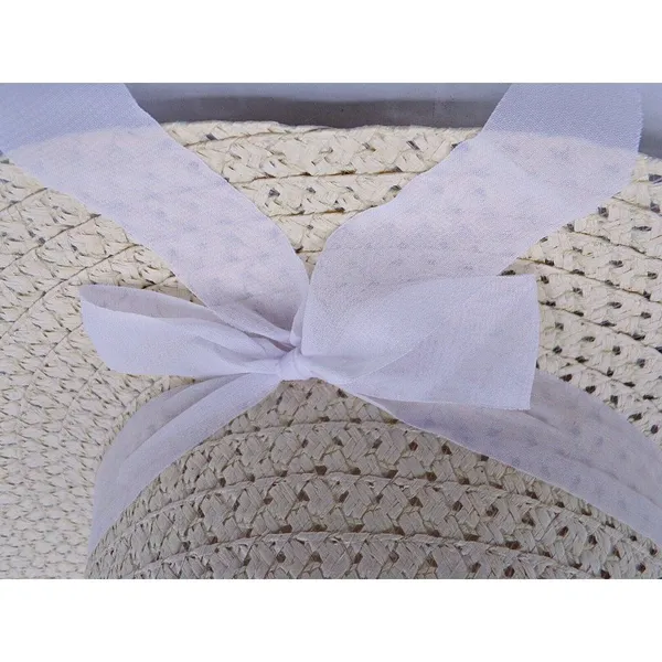 Tan Wide Floppy Brim Beach Garden Paper Straw Hat White Removable Bow Womens OSF - Image 8