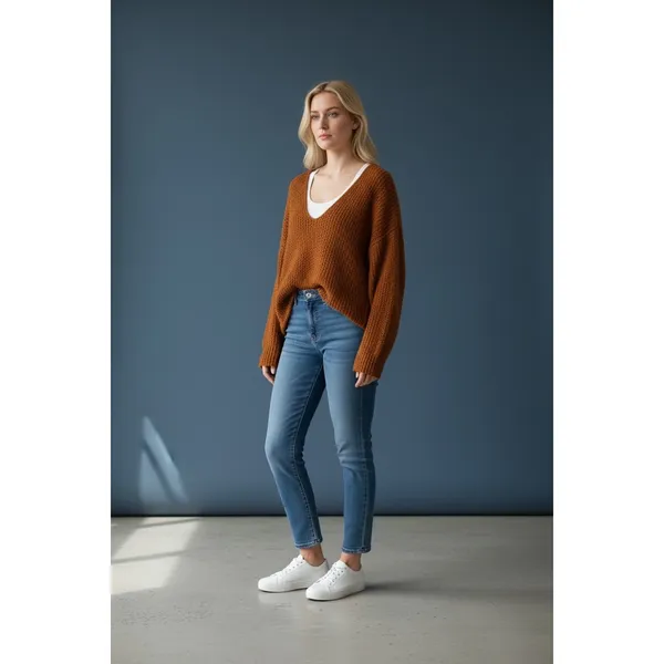 Free People Burnt Orange Alpaca Oversized Fuzzy Knit Sweater‎ Size Medium Women - Image 2