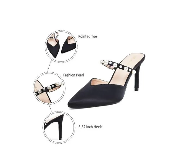 Elisabet Tang - Pointed Toe Heels Sandals 3.54" Pearl Strap Statin Mule - NIB - Image 2