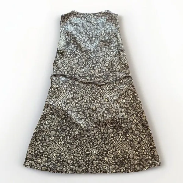 Beth Bowley 100% Silk Dress Geometric Lace Print Velvet Trim Belted Womens Size - Image 6
