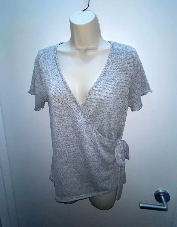 Caution to the Wind Asymmetrical Self-tie Gray Top - Image 6