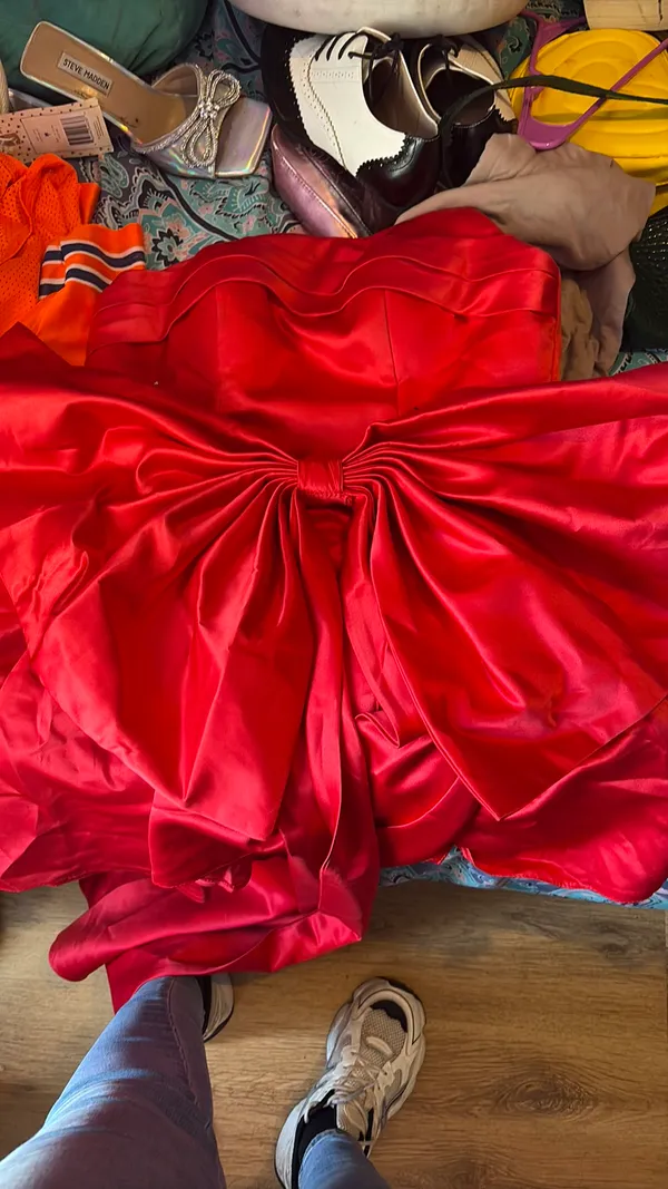 Red Dress With Large Nine West Sequin Mini Shift Bow - Image 3