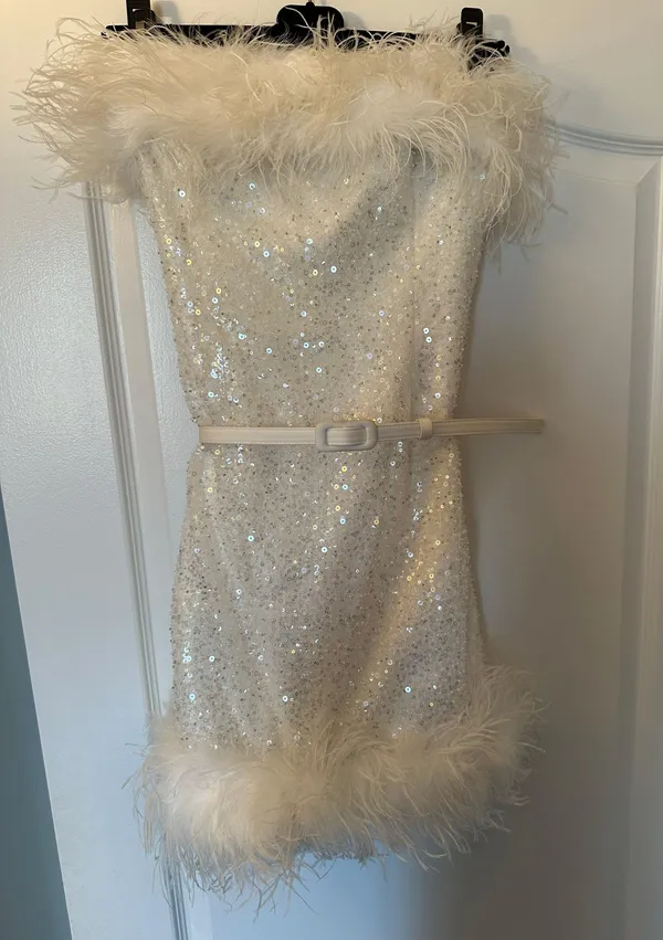 Nadine Merabi X Customized white Sequin Feather Dress - Image 3