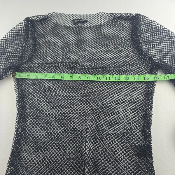 Retroluxe -1726 Black‎ Rhinestone Mesh Top Long Sleeve Fishnet Women's Small - Image 7