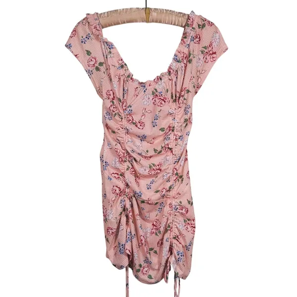 VRG GRL Floral Smocked Ruched Mini Dress Size Small Pink Dainty Coquette - Image 2