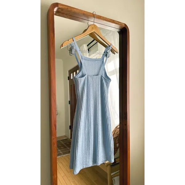 ZARA Cable Weave Bodycon Knit Mini Dress Square Neck in Light Blue Women's Small - Image 4