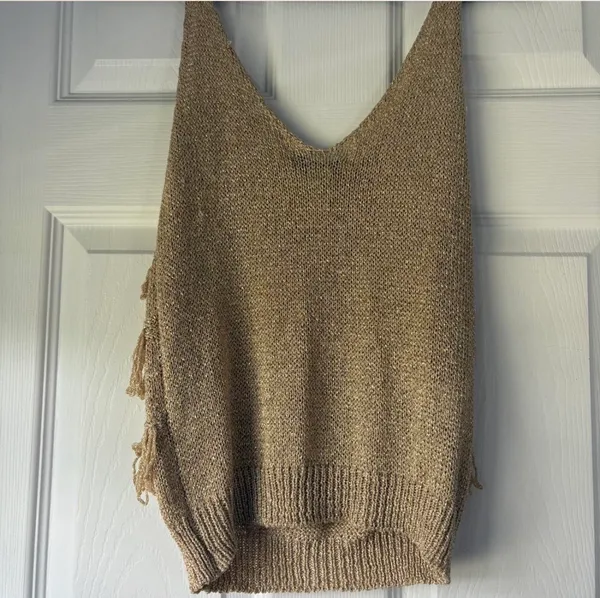 Astrid Gold Fringe Tank Top - Image 5