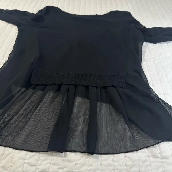Knitted And Knotted By Anthropologie Elegant Black V-Neck Ruffle Cardigan Size S - Image 13