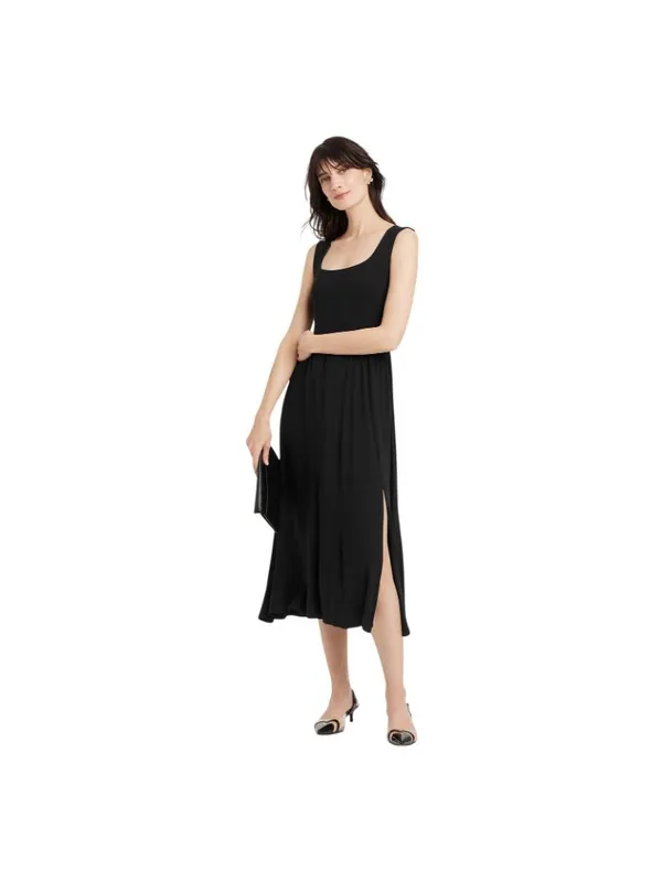A New Day Knit Ballet Sleeveless Pleated Side Slit Midi Shift Dress Black S - Image 9