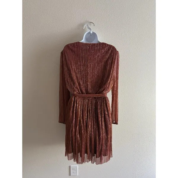 NWT Baltic Born Metallic Shimmer Pleated Belted Mini‎ Dress Sz S - Image 4