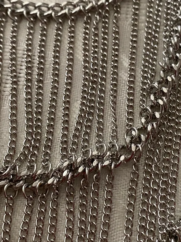 DaVinci Silver Tone Necklace & Earrings Set 3 Rows Fringe Statement Festival New - Image 4