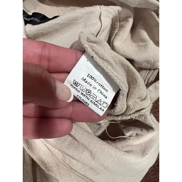 Celmia Wrap Front Wide Leg Pants Beige Breathable Cotton Large - Image 4