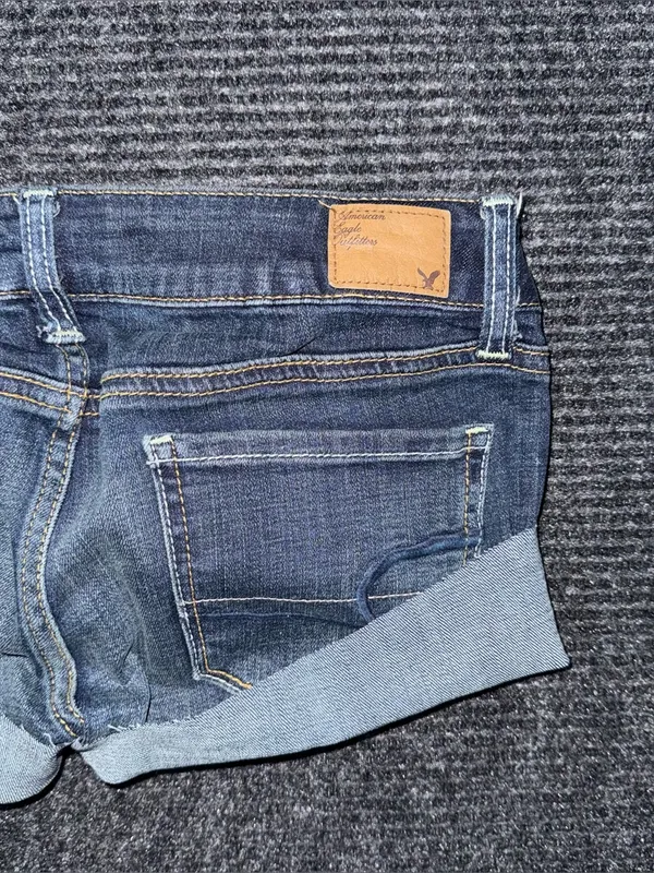VTG Y2K American Eagle Ultra Low Rise Micro Mini Jean Shorts 2 Grunge Preppy - Image 3