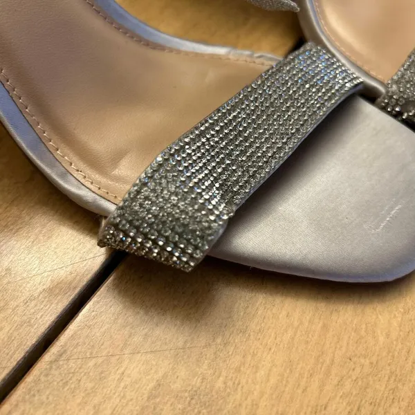 Steve Madden Franky Spark Silver Bedazzled Crystal Open Toe Strap Heels Size 9.5 - Image 9