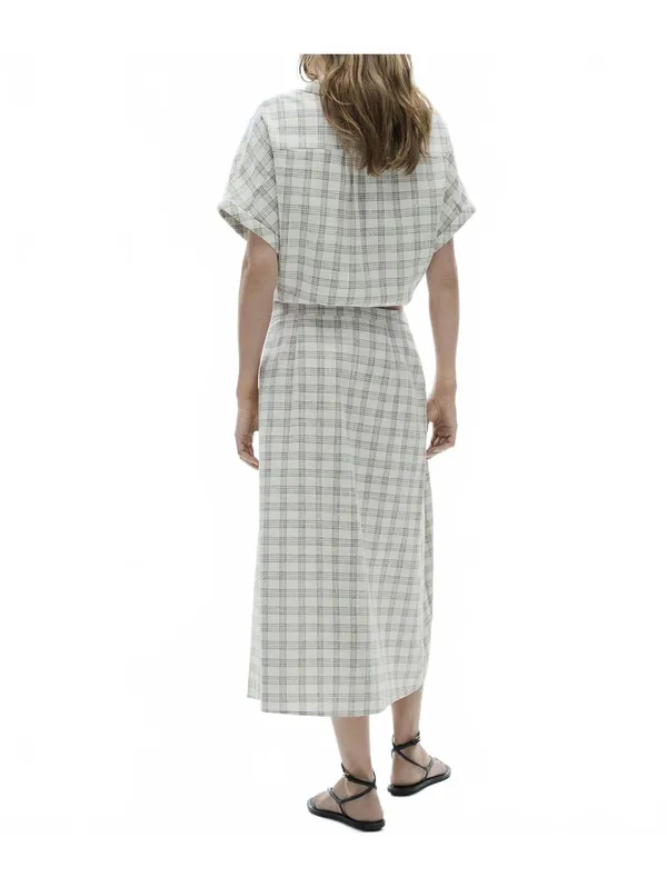 Mango Gingham Check Flared Skirt Ecru Beige Tan NWT Small - Image 9