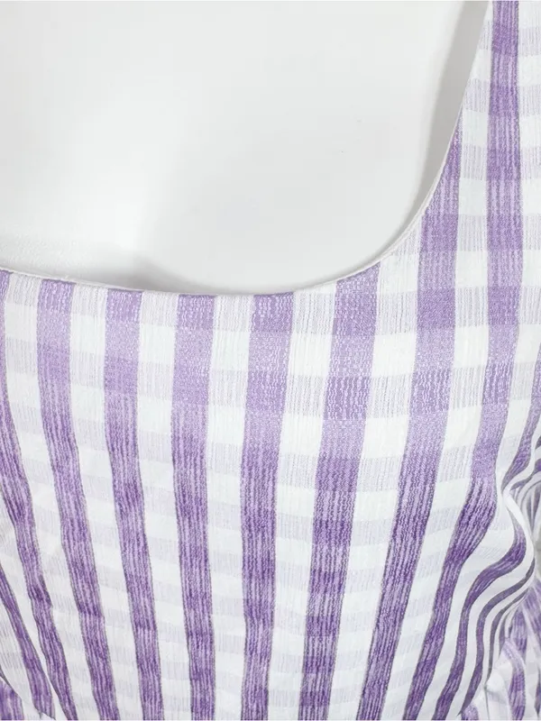 DKNY Gingham Check Square Neck Midi Dress Purple White 12 Cottagecore Sleeveless - Image 6