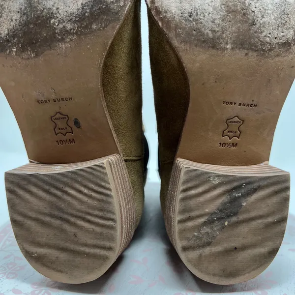 Tory Burch Chelsea Boots Women 10.5 Tan Suede Leather Square Toe Block Heel Pull - Image 7