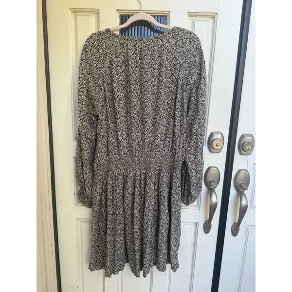 Faherty Womens Floral Print Long Sleeve Smocked Waist V Neck Mini‎ Dress Size XL - Image 8