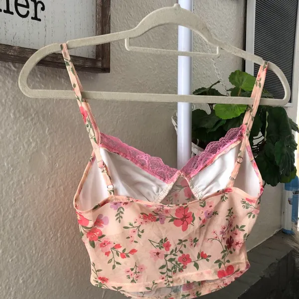 Y2k floral mesh cami bustier top with lace trim (Size S) - Image 3