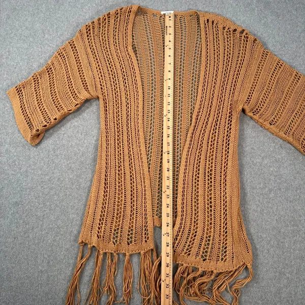 Easel Crochet Open Knit Duster Cardigan Small/Medium Brown Fringe Boho - Image 7