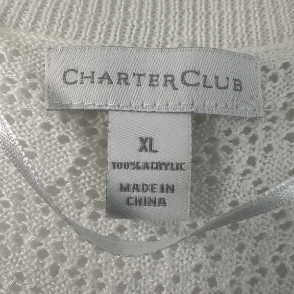 Charter Club Womens XL White Open Front Pointelle Knit Cardigan - Image 3