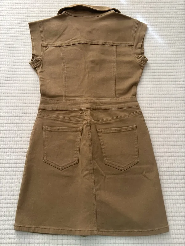 Tinsel Tan Denim Sleeveless Dress Collared Button Front Pockets XS - Image 2