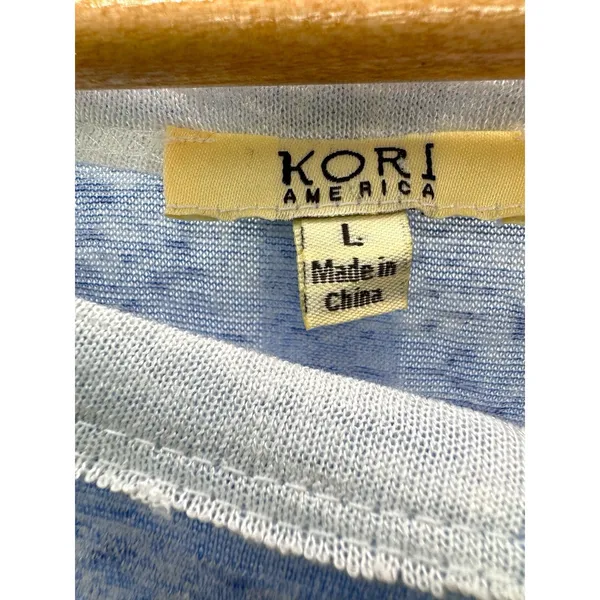 Kori America Colorblock Boho Top Blue‎ White Floral Patchwork Sleeves L - Image 3
