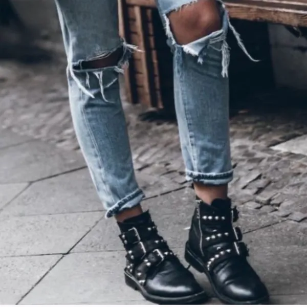 Zadig Voltaire Laureen Buckle Leather Studded Ankle Boot Black Size 36 US 5 - Image 4