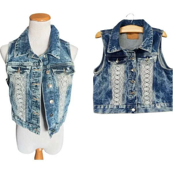 Womens Amethyst Jeans Cowboy Coture Stonewash Western Chic Denim Jean Vest Sz L - Image 2